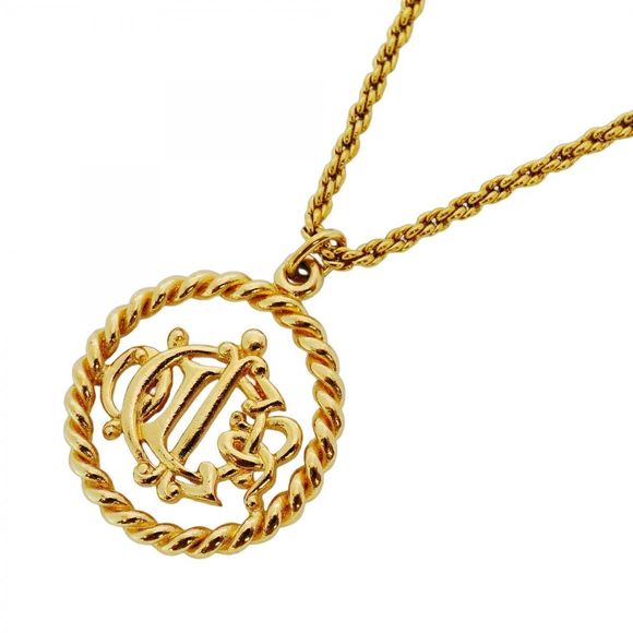 Christian Dior Necklace Emblem Round Circle GP Plated Gold  Women's - Picture 1 of 16